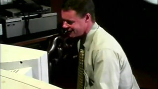 Hot Andrea Adams rides dude on office chair