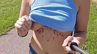 Flashing of Tits While Walking