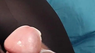 Nylon Footjob in Wet Look Leggings & Black Pantyhose - Dame Olga 1080p (048b)