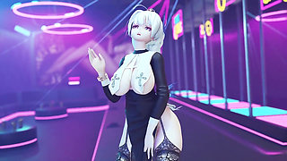 mmd Brilliant Marionette Black and White Erotic Fun Nun Meat Urinal Lewd Pattern Thong White Tiger Pussy