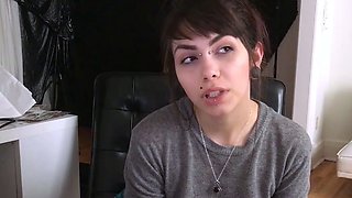 Tattooed brown-haired likes solo masturbation
