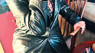 Your Favourite Smoking Queen Dressed In A Full Length Leather Coat, Pantyhose & High Heels Smokes A Cork 100 Cigarette For You