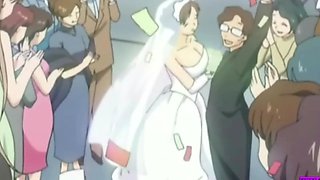 Geeky secretary's big tits in a saucy bridal hentai with sassy pigtailed geishas