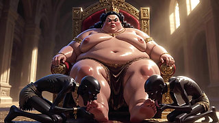 Huge BBW Mistress Foot Worship - Slaves Licking Her Feet to Ecstasy