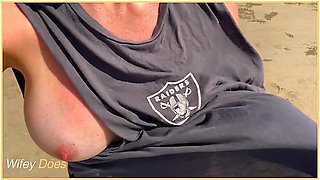 Dared Walking Around Side Boob On Public Beach