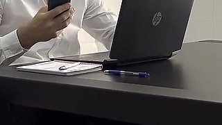 Secretary Masturbates at Work but Is Seen by Her Boss
