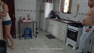 A maid agrees to work naked for some extra cash.