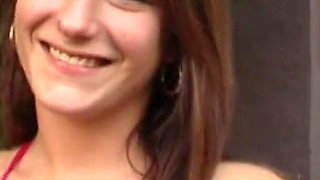 Brunette Babe Deepthroats Huge Cock and Swallows Cum Outdoors