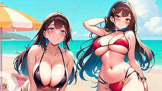 Spanish Roleplay JOI - Hentai Girls Give You A Collective Masturbation On The Beach.