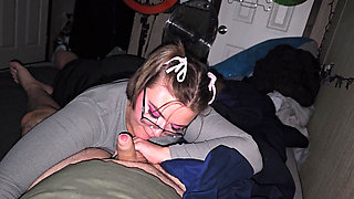 Gave Him Sexy Blowjob with Bows in My Hair and Swallowed