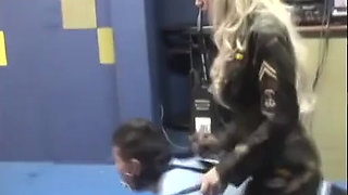 Blonde Mistress Monique rides her slave Donald