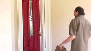 Amateur white teen enjoys her first BBC, while another guy snuck in and jerked off to it