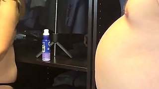 Young milf Lexi gives handjob in front of the mirror