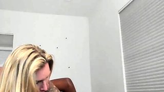 Busty blonde trans rides on BBC cock
