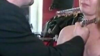 Humiliating blonde girl tits squeezing in the cage