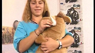 Blonde teen bitch fingered in front of camera