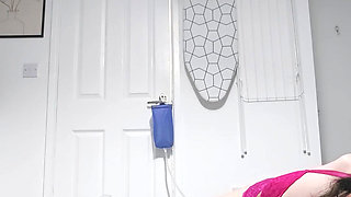 Huge Sissy enema, plugged and hogged