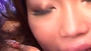 Asian Sex Fest Scene 1: Beautiful Japanese Girl Runa Sezaki in a Dress Sucking Three Cocks at Once