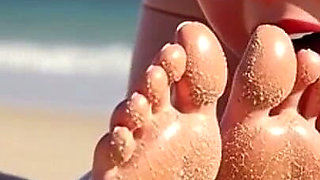 Fat Woman Licking Sandy Feet of Skinny Girl - Beach Humiliation