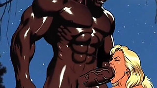 Sexy White Wife Tastes a Big Black Cock in Front of Her Cuckold Husband. Cartoon Comic Story
