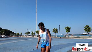 Thai skater teen relaxing on a big cock