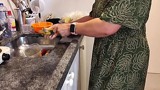 87-year-old Grandma in Her Kitchen and Her Perverted Grandson Looking Under Her Dress