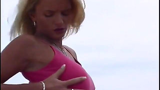 Hot blonde MILF 69's lucky dude poolside, then straddles his cock