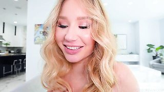 Smiling hot blonde Amalia Davis feels a long dick in her wet hole