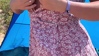 Flashing Pussy Outdoors in a Wrap Dress No Panties