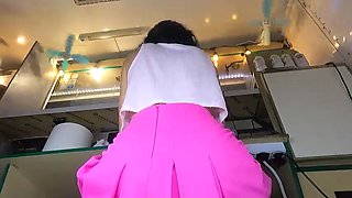 It was so steamy on our food camper that my gorgeous college-aged yo hostess determined to work bare-chested and panty-less - voyeur upskirt point of view.MP4