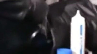 Caged and gagged Rubber Sissy get fucked