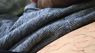 Step mom hand squeeze step son big balls and handjob his dick