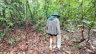 Thai Girls Walking and Talking and Picking Mushrooms in the Forest, Secretly Showing in the Deep Forest Clear Thai Voice