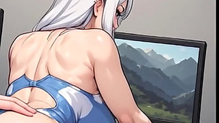 Waifu Amateur Teen POV Office Swimwear Tease & Close-up Boss Blowjob (1m Tease)