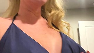 Cute blonde with big boobs solo