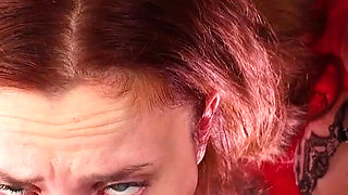 Blonde & Redhead Lingerie POV Blowjob with Facial