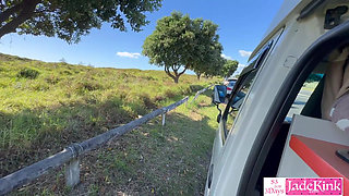 Amateur Horny Couple Fucking in Van on Roadside Camp Outdoor