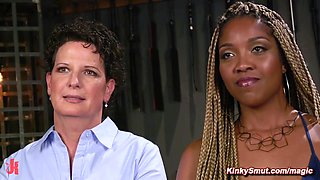 Ebony lezdom butt fucking fucks white mommy in bondage