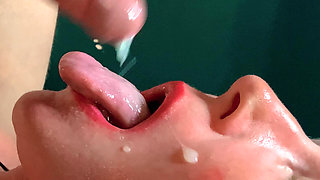 FORESKIN: She gags from huge amounts of sperm , going down her throat CLOSEUP