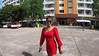 Thick Thai babe flaunts her huge melons and slurps cock in POV reality