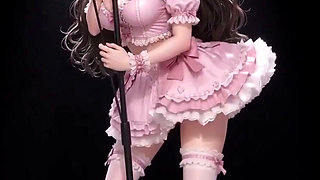 3d anime idol on stage in Oktoberfest dress masturbates at microphone