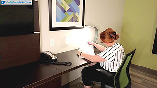 Teacher Lets Her Long Red Hair Down for Rough Hair Pulling Fuck Bent Over Desk