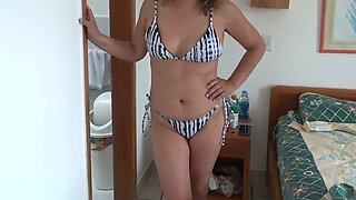 On the Beach I Wear a Bikini, Stepson Jerks off Watching Me