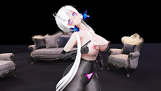 Brilliant - Marionette Black Silk Pantyhose Elegant Double Ponytail Anal Plug Nipple Chain Pussy Thrusting