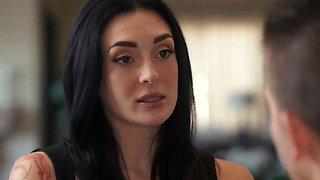 Inked hottie charlotte sins rides her roomie's codey steele's gigantic knob