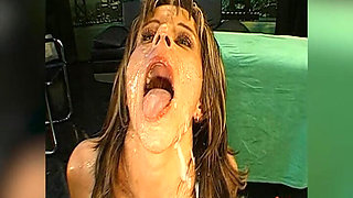 Bukkake Slut Gets Her Face Drenched in Cum!