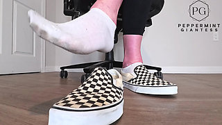 Sneaky Office Foot Tease in Checkerboard Vans - Toe-only Strip & Intense Barefoot Play POV