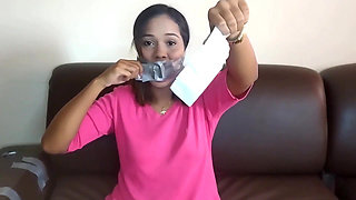 Duct Tape Cleave Gagged Beauty Has Sensitive Gag Reflex!