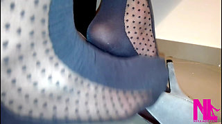 Sensual Shoeplay in Grey Patent Pumps and Blue Charmant Pantyhose