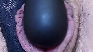 MILF Playing in Panties & Stuffing Them Inside Fat Hairy Pussy